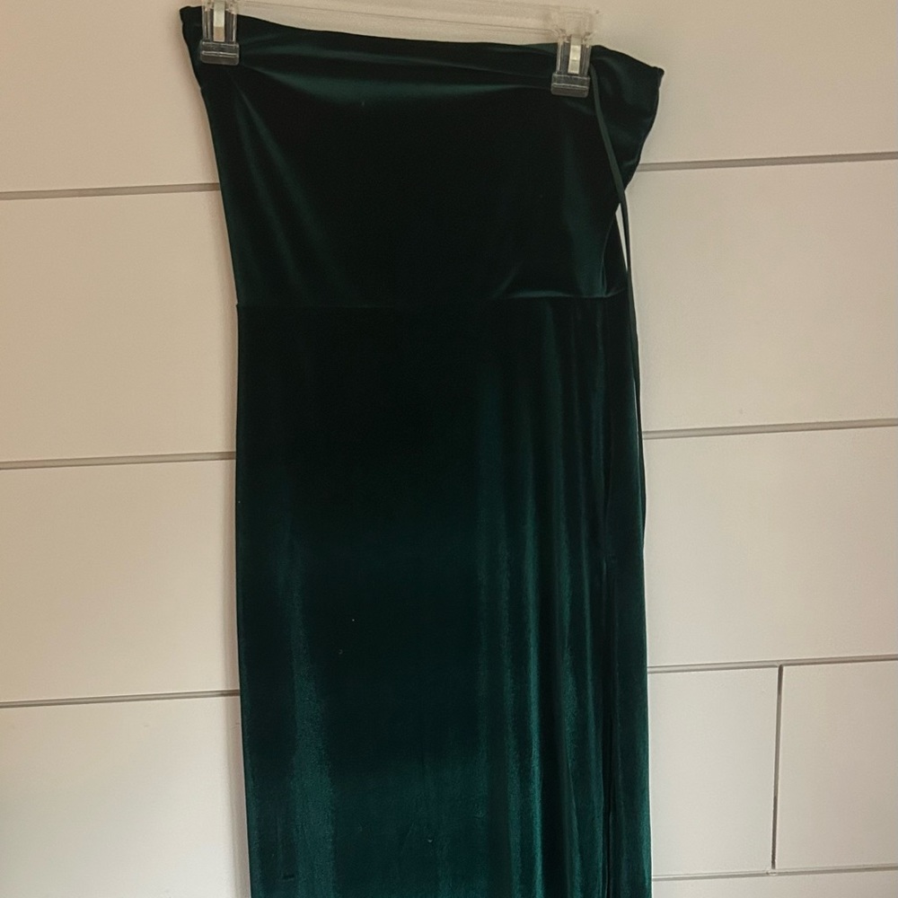 green floor length dress